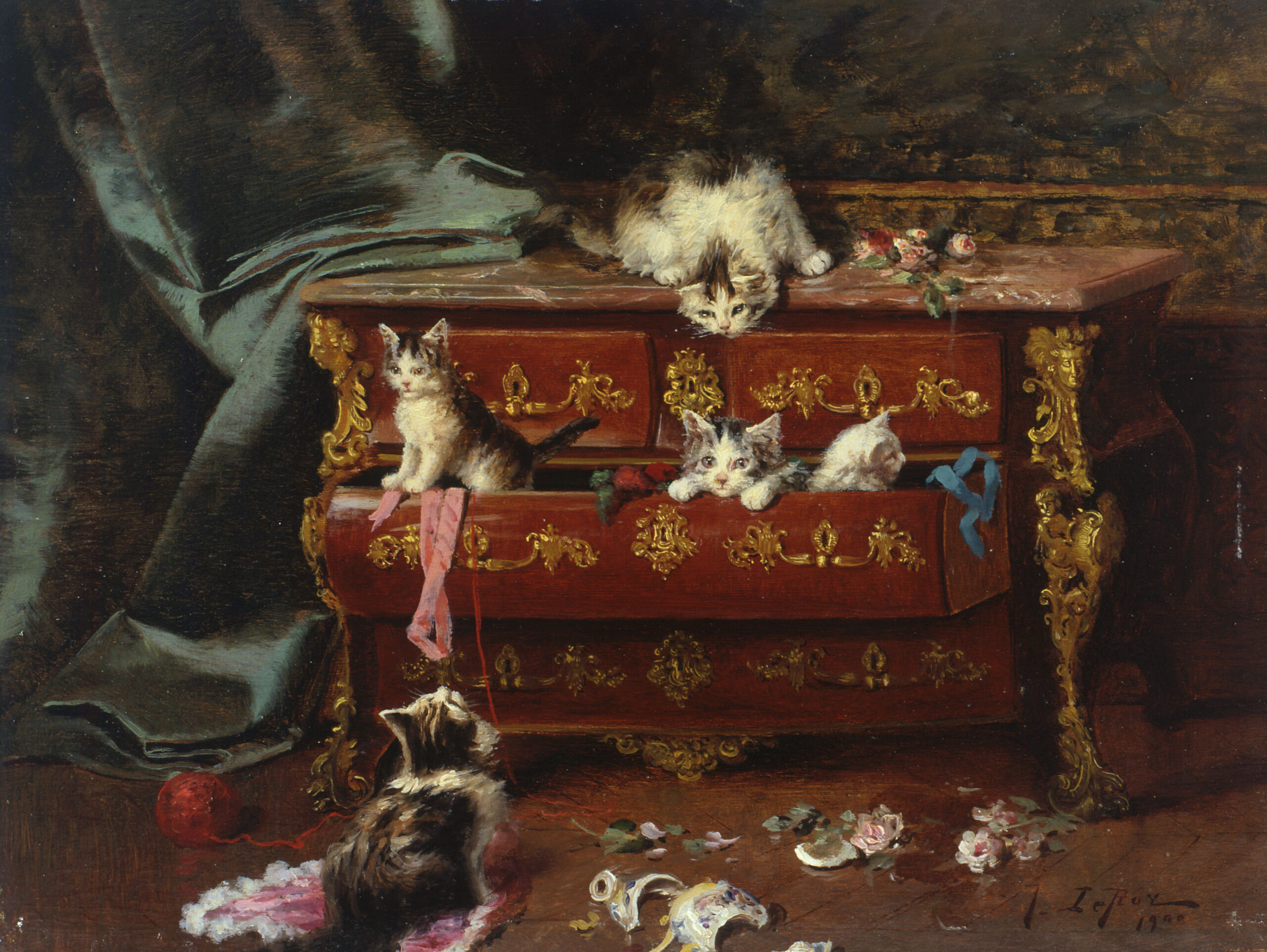 Jules Le Roy Chats dans une commode 1900 oil on canvas A© Roubaix La Piscine a MuseIe daart et daindustrie AndreI Diligent scaled